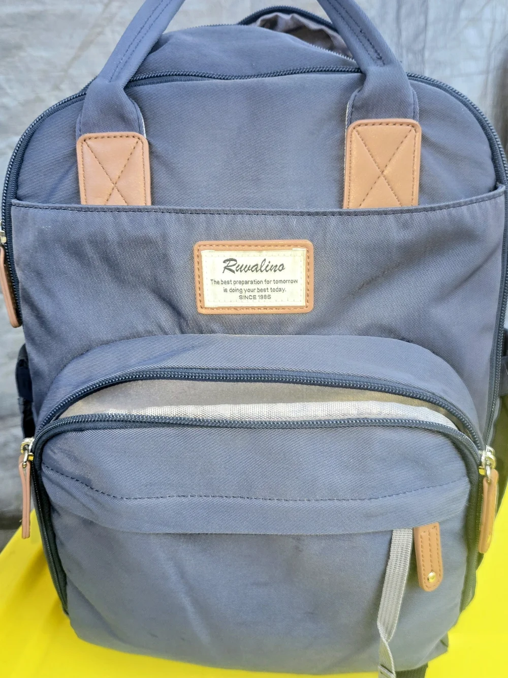 Ruwalino Navy Baby Diaper Backpack with Tan Accents